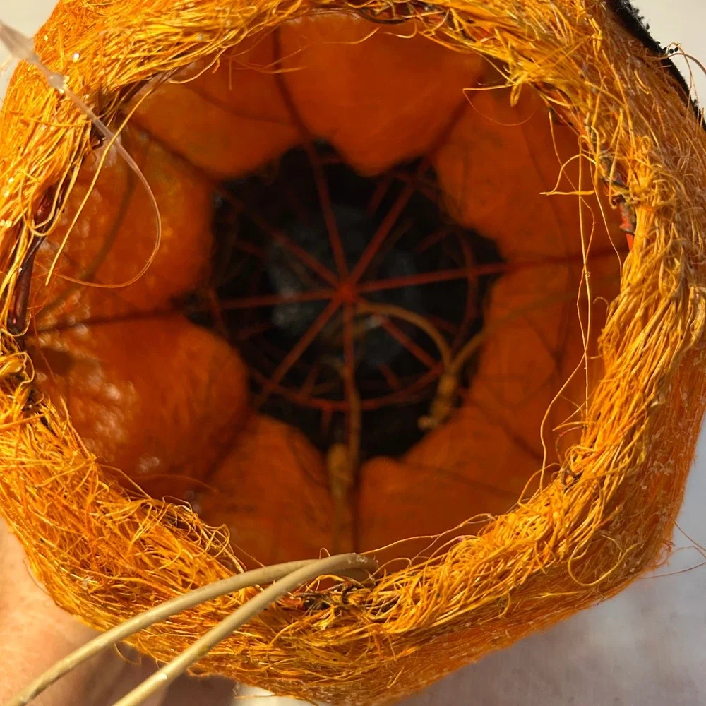 Halloween Lighted Sisal Pumpkin Jack-O-Lantern with Top Hat Decor 10.5in